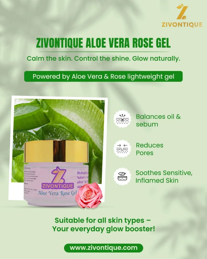 Experience the transformative power of Zivontique Aloe Vera Rose Gel 🌸💖! This innovative gel combines the soothing properties of aloe vera and rose to control shine, minimize pores, and calm irritated skin 🌿💆♀️. Suitable for all skin types, it's your key to unlocking a brighter, more radiant you! 🌟💫
.
.
#ZivontiqueRadiance #NaturalSkincare #SkincareInnovation #AloeVeraRoseGel #GlowingSkin #TrendingSkincare #SkinCareLovers #UnlockYourGlow